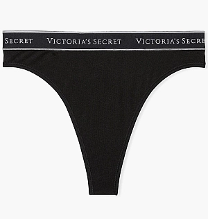 Нижня білизна Victoria's Secret Logo Cotton High-Waist Thong Panty Black 4157-08-QB4