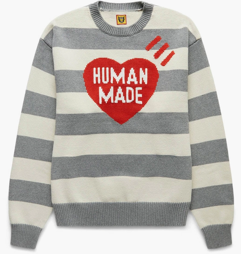 Свитшот Human Made Striped Heart Knit Sweater Grey/Beige HM25CS002