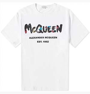 Футболка Alexander McQueen Grafitti Logo Tee White 727285QUZ22-0900