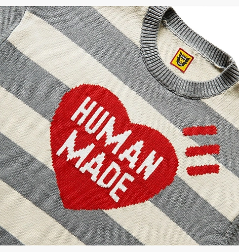 Свитшот Human Made Striped Heart Knit Sweater Grey/Beige HM25CS002