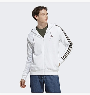Толстовка Adidas Essentials French Terry 3-Stripes Full-Zip Hoodie White Ic9836