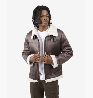 Куртка Decibel Sherpa Lined Leather Jacket Brown SP2001-BRW