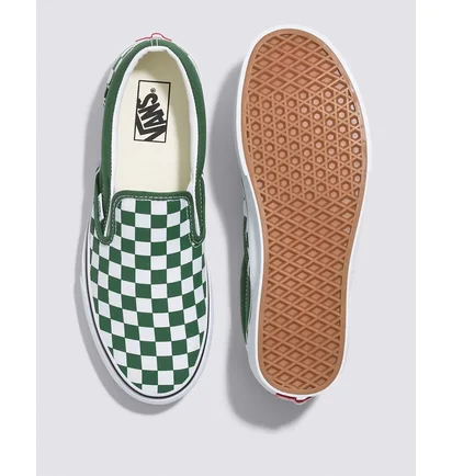 Кеды унисекс Vans Checkerboard Classic Slip-On Shoe White/Green VN0A7Q5D6QU