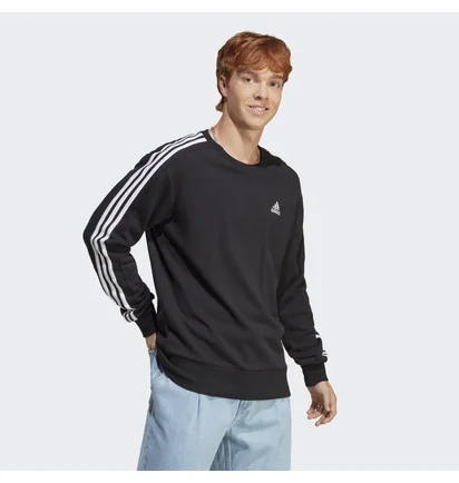 Свитшот мужской Adidas Essentials French Terry 3-Stripes Sweatshirt Black Ic9317