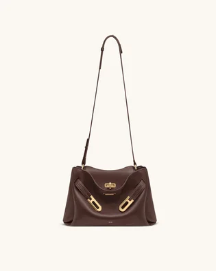 Сумка жіноча JW PEI Rhea Pebbled Double Buckle Shoulder Bag Brown BB2025BG134085JWP