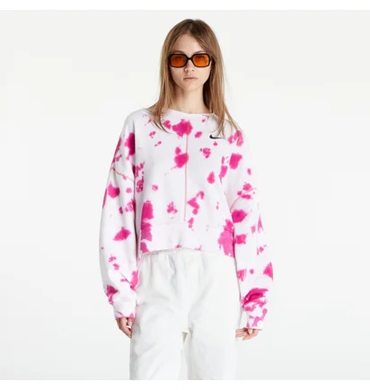 Кофта женская Nike Sportswear Oversized Fleece Tie-Dye Crew Sweatshirt White/Pink DM6357-621