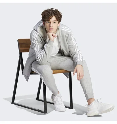 Толстовка мужская Adidas Essentials Fleece 3-Stripes Full-Zip Hoodie Grey IJ6479