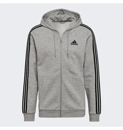 Толстовка мужская Adidas Essentials Fleece 3-Stripes Full-Zip Hoodie Grey HB0041