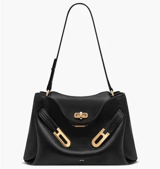 Сумка женская JW PEI Rhea Pebbled Double Buckle Shoulder Bag Black BB2025BG134084JWP