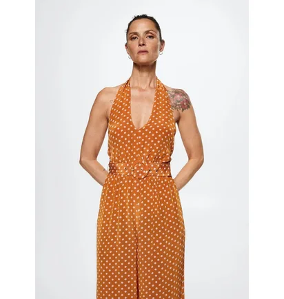 Комбинезон женский Mango Polka-Dot Long Jumpsuit Orange 37050423