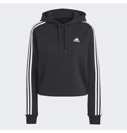Худи женское Adidas Essentials 3-Stripes French Terry Crop Hoodie Grey Ic8767