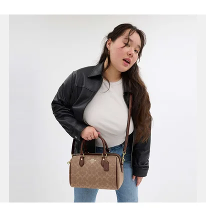 Сумка женская COACH Rowan Satchel Bag In Signature Canvas Brown/Beige CV961