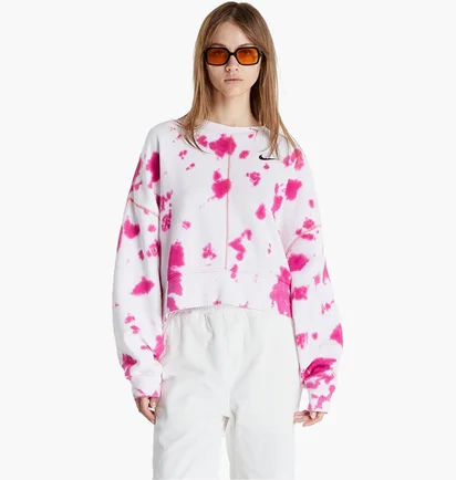 Кофта женская Nike Sportswear Oversized Fleece Tie-Dye Crew Sweatshirt White/Pink DM6357-621
