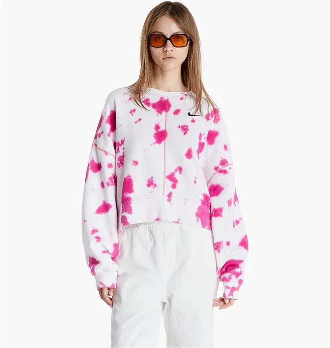 Кофта женская Nike Sportswear Oversized Fleece Tie-Dye Crew Sweatshirt White/Pink DM6357-621