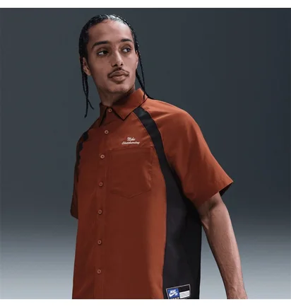 Рубашка унисекс Nike Sb Dri-Fit Woven Short-Sleeve Bowler Shirt Brown HJ2958-245