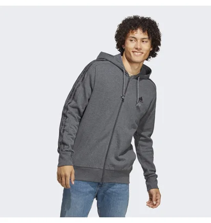 Толстовка мужская Adidas Essentials French Terry 3-Stripes Full-Zip Hoodie Grey Ic9837