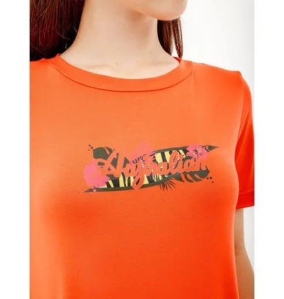 Футболка женская AUSTRALIAN Logo Flowers Tee Jersey V Orange LSDTS0027-119