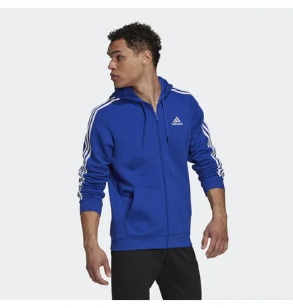 Толстовка мужская Adidas Essentials Fleece 3-Stripes Full-Zip Hoodie Blue H12181