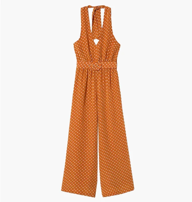 Комбинезон женский Mango Polka-Dot Long Jumpsuit Orange 37050423