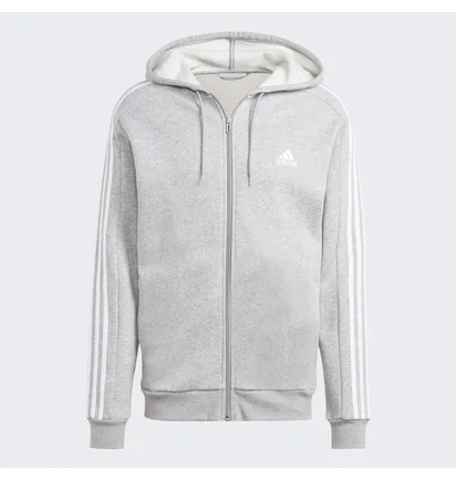 Толстовка мужская Adidas Essentials Fleece 3-Stripes Full-Zip Hoodie Grey IJ6479