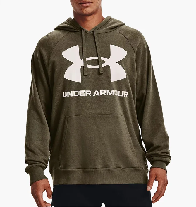 Худи мужское Under Armour Hooded Sweatshirt Ua Rival Fleece Big Logo Hd-Grn Olive 1357093-361