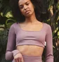 Лонгслів жіночий Adidas Studio Lounge Ribbed Cropped Long Sleeve Tee Brown Hh8500