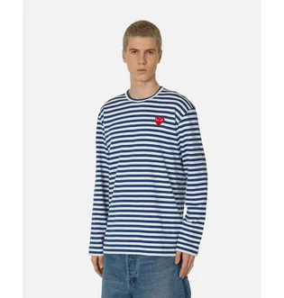 Лонгслів чоловічий Comme des Garcons Heart Striped Longsleeve T-Shirt Blue/White P1T164