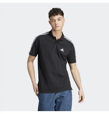 Поло мужское Adidas Essentials Piqué Embroidered Small Logo 3-Stripes Polo Shirt Black Ic9310