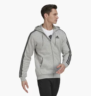 Толстовка чоловіча Adidas Essentials Fleece 3-Stripes Full-Zip Hoodie Grey HB0041