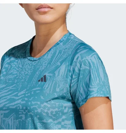 Футболка женская Adidas Run Icons 3 Bar Logo Allover Print Running Light Blue IL1744