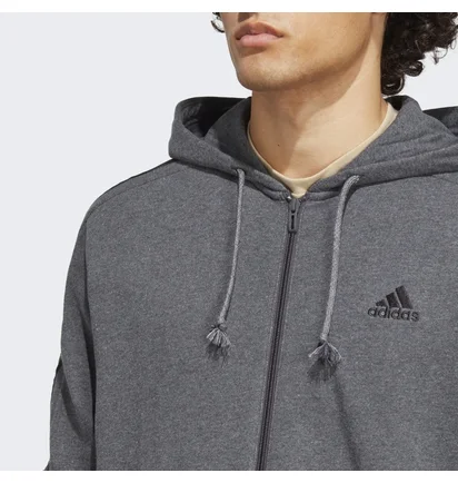 Толстовка мужская Adidas Essentials French Terry 3-Stripes Full-Zip Hoodie Grey Ic9837