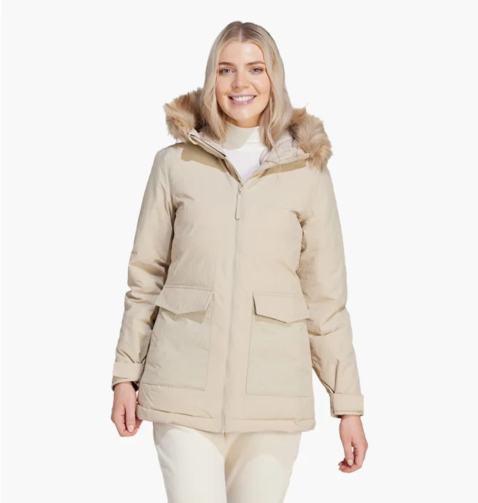 Парка женская Adidas Hooded Fur Beige HZ5734