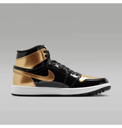 Кроссовки мужские Air Jordan 1 Retro High Golf Patent Gold Toe Black/Gold DQ0660-002