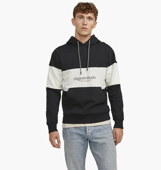 Худи мужское Jack & Jones Lakewood Black/White 12246802
