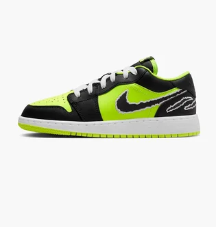 Кроссовки детские Air Jordan 1 Low Se Black Cat Volt Black/Green DX6666-701
