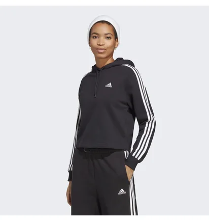 Худи женское Adidas Essentials 3-Stripes French Terry Crop Hoodie Grey Ic8767