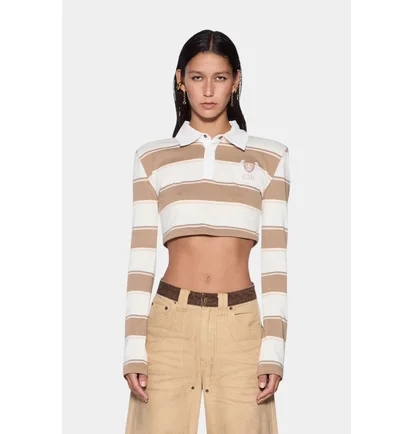 Поло жіноче Ksubi Academy Ls Polo Shirt Tan Stripe Beige WSP26FT012