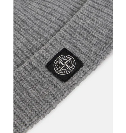 Шапка чоловіча Stone Island Logo Patch Ribbed Beanie Grey K2S15N100012S00B4-V0M6B