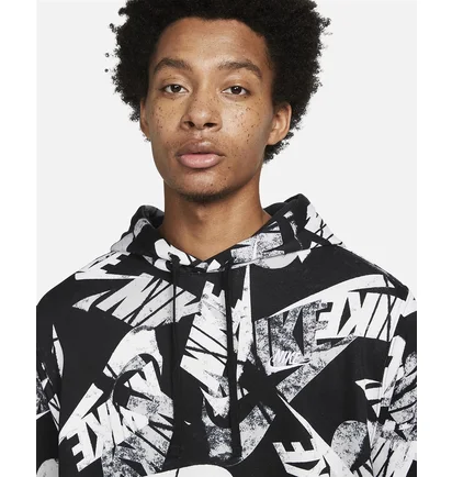 Худи мужское Nike Mens Allover Print Pullover Hoodie Black DM6881-010