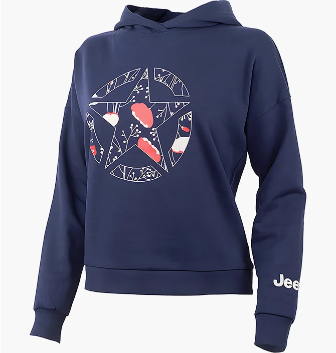 Худи женское Jeep Hooded Cropped Sweatshirt Star Botanical Print Blue O102607-A184