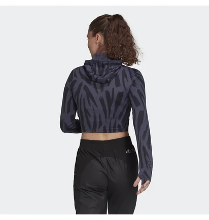 Лонгслив женский Adidas Run Icon Allover Print Long Sleeve Running Tee Black/Violet He0353