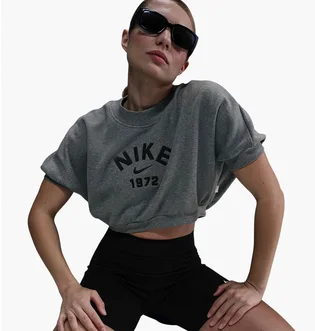 Топ женский Nike Sportswear Collection WomenS Crew-Neck Short-Sleeve Cropped French Terry Top Grey HJ0224-091