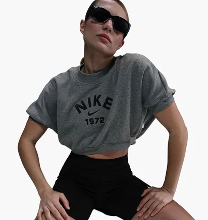Топ жіночий Nike Sportswear Collection WomenS Crew-Neck Short-Sleeve Cropped French Terry Top Grey HJ0224-091