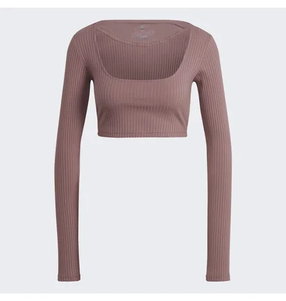 Лонгслів жіночий Adidas Studio Lounge Ribbed Cropped Long Sleeve Tee Brown Hh8500