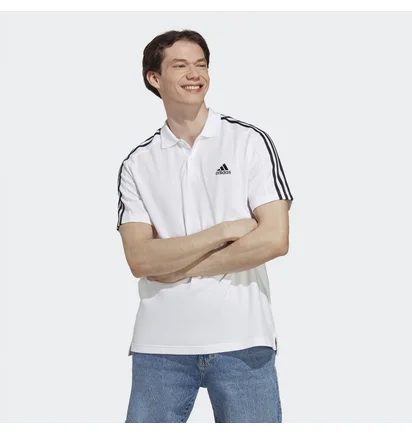 Поло мужское Adidas Essentials Piqué Embroidered Small Logo 3-Stripes Polo Shirt White Ic9312