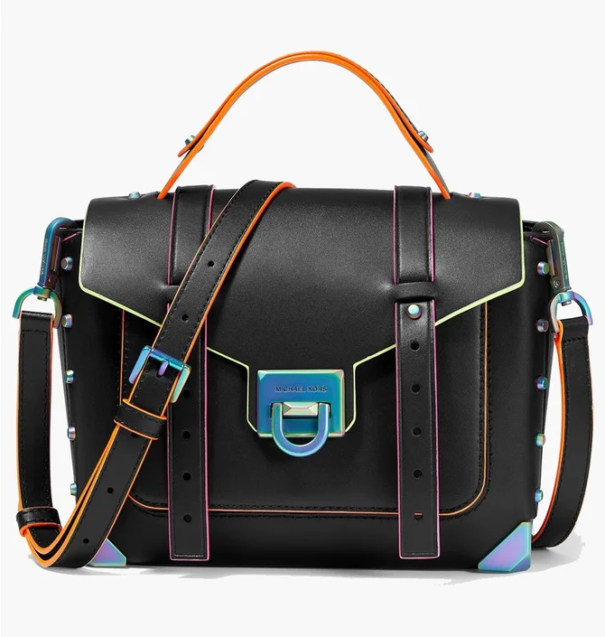 Сумка жіноча Michael Kors Manhattan Medium Contrast-Trim Leather Satchel Black 35H1TNCS8L-BLACK-25013