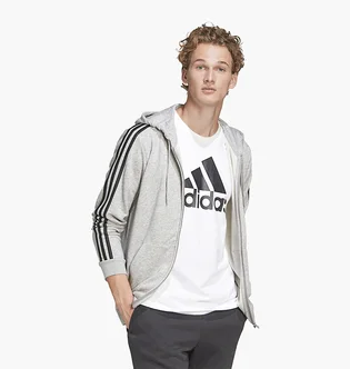 Толстовка мужская Adidas Essentials French Terry 3-Stripes Full-Zip Hoodie Grey GK9034