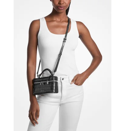 Сумка жіноча Michael Kors Jana Extra-Small Crocodile Embossed Leather Crossbody Bag Black 32F5SQ1C0E-BLACK-126285
