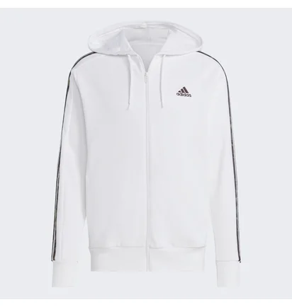 Толстовка мужская Adidas Essentials French Terry 3-Stripes Full-Zip Hoodie White Ic9836