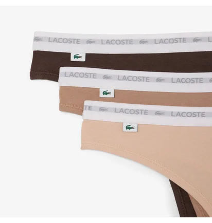 Трусики женские Lacoste Stretch Cotton String Briefs (3 шт) Beige/Brown 8F1341I87